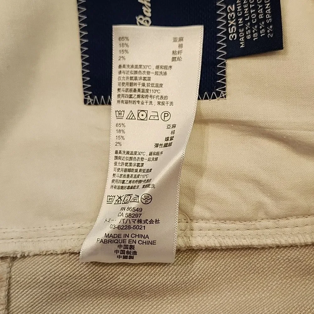 Tommy Bahama Men's Beige Casual Linen Flat Front Pants, 35